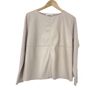 SIANI MILANO CREAM LEATHER FRONT TOP W/ KNIT BACK AND SLEEVES W/ BUTTON DETAIL
